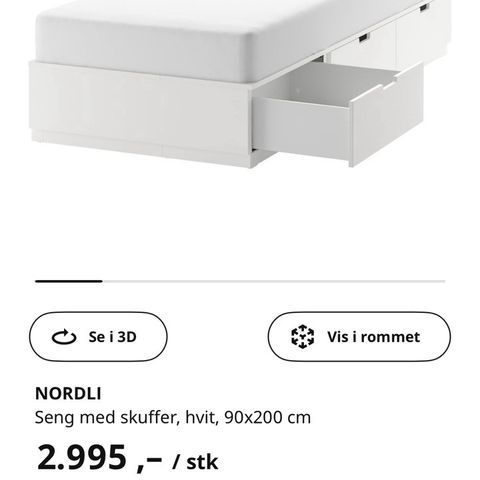Nordli Ikea seng med skuffer