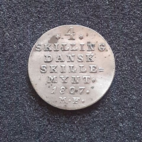 4 Skilling 1807 Danmark / Vrien sølvmynt i meget god kvalitet.