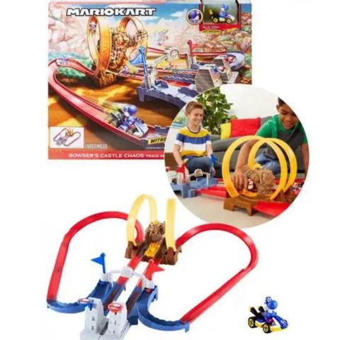 Hot Wheels Mario Kart Bowser's Castle Track Set - bilbane med 2 kjøretøy