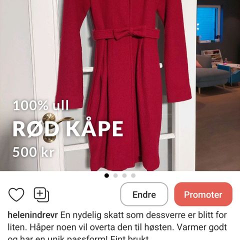 Rød kåpe 100 % ull