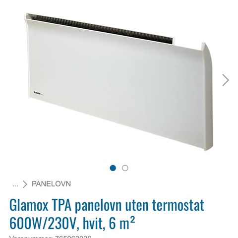 Glamox TPA panelovn uten termostat 600W/230V