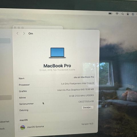 MacBook pro 13 , 2019 modell med Touchbar