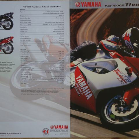 Yamaha YZF-R1000 Thunderrace brosjyre 2001