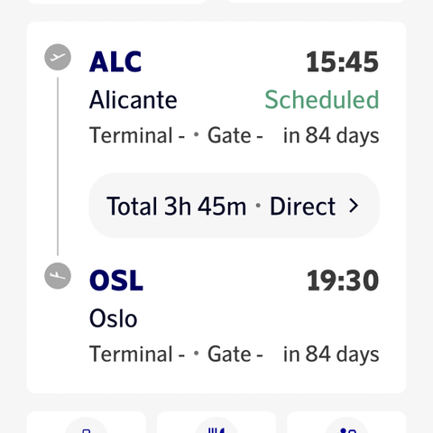 Flybillett uke 40 (høstferieuken) med SAS,  Alicante - Oslo 8. oktober selges