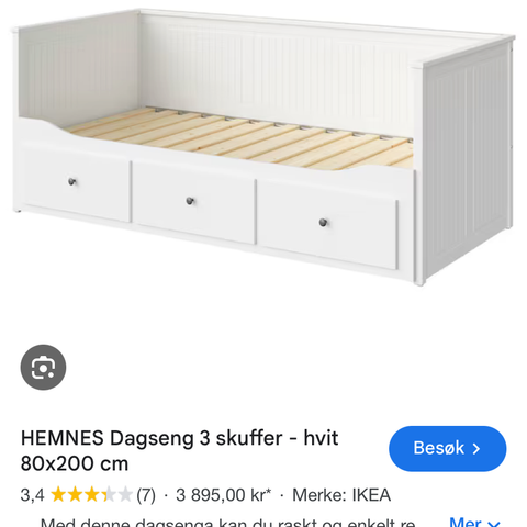 IKEA HEMNES Dagseng 3 skuffer, hvit, 80x200 cm