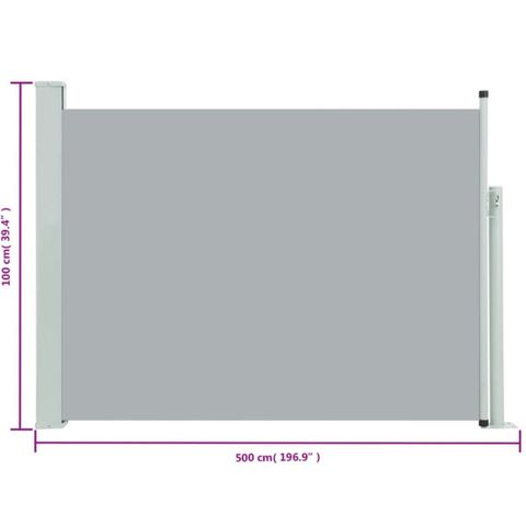 Uttrekkbar sidemarkise 100x500 cm grå