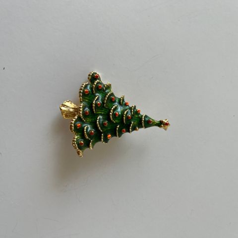 Brooch / nål grønn, gul, rødt juletre (ca. 5 cm)