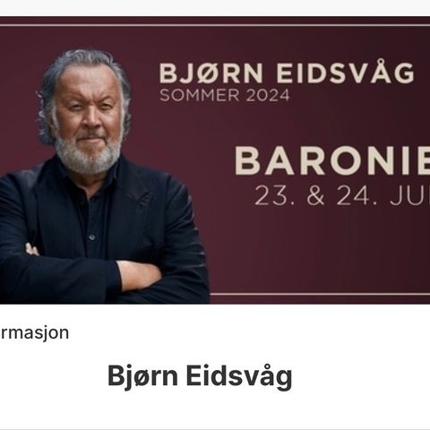 Bjørn Eidvågkonsert  inkl hotel og middag.  30% rabatt kan gis.