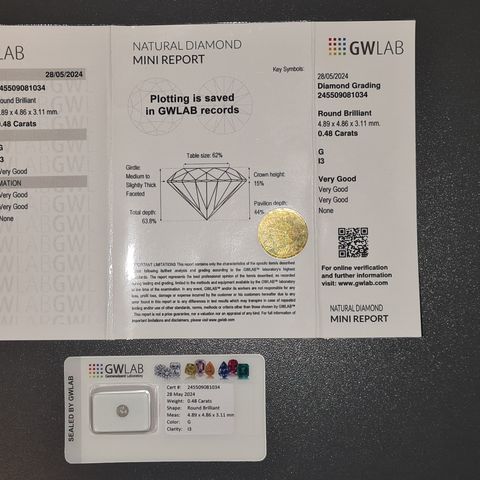 GWLab Naturlig Diamant 0,48 karat G I3