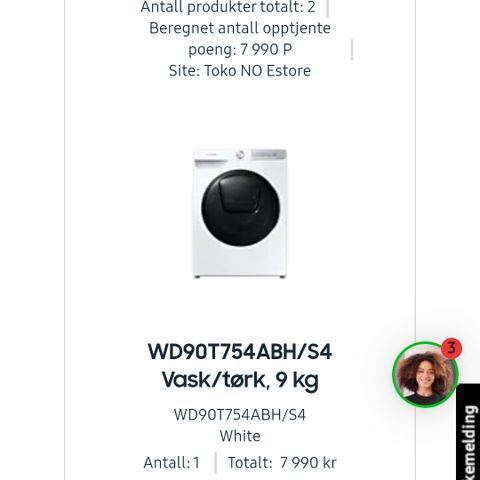 Smart Samsung 9kg og tørk 6 kg Wifi