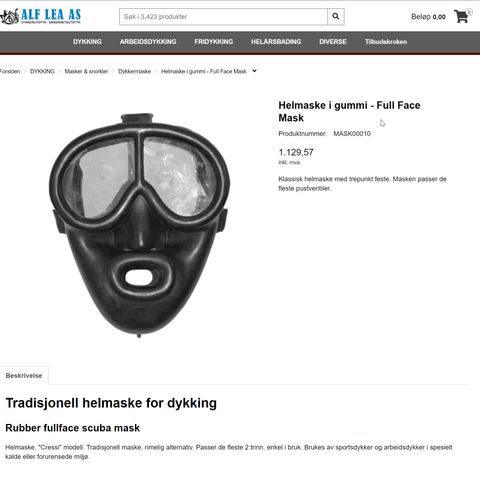 Fullface Helmaske Dykkermaske Dykkemaske