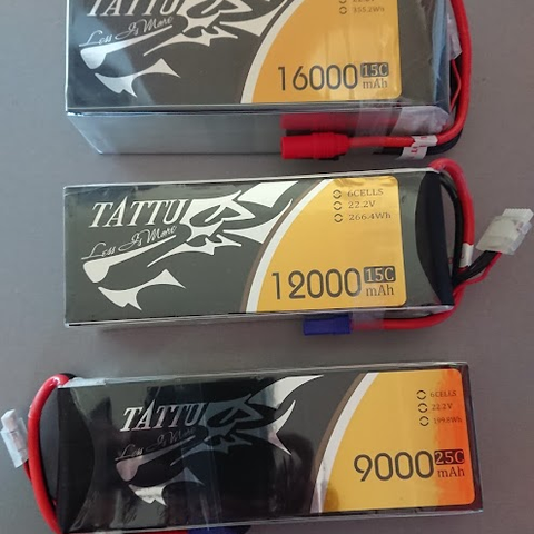 Nye store Tattu 9, 12 og 16Ah 6S Drone batterier