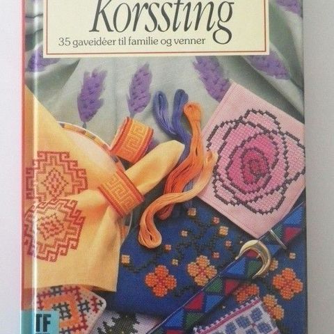 3 broderibøker med korsstingbroderier, bokpakke korssting