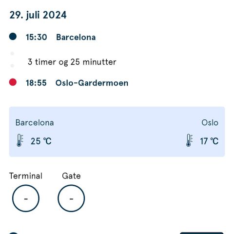 To biletter med Norwegian fra Barcelona 29.juli
