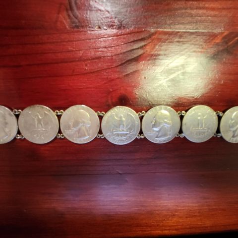 Silver Washington Quarters Bracelet made from 7 Vintage American Silver Coins.