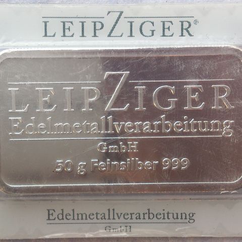 50 gram, LeipZiger, 999 Sølvbarre.