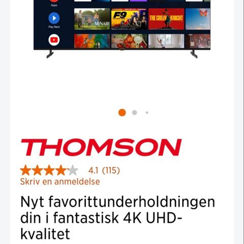 Helt nytt smart tv Thomson 65 toms