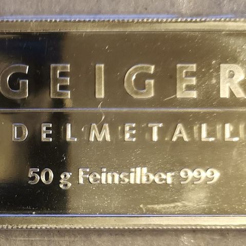 50 gram, Geiger, 999 sølvbarre.