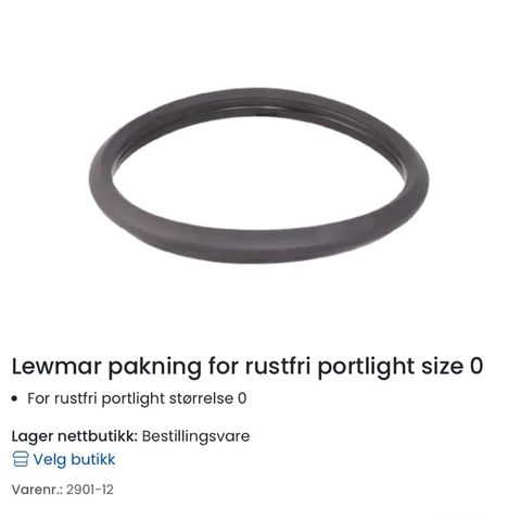 Lewmar pakning for rustfri portlight size 0