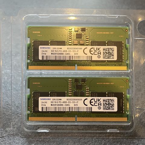 2x Samsung 8 GB DDR5 SODIMM minnebrikker