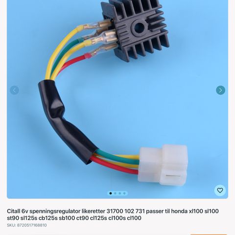 Spenningsregulator/likeretter 6V til Honda MC