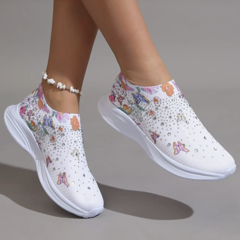 Sneakers / fritidssko med blomster - STR. 39