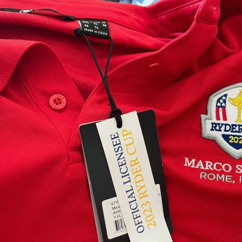 2 stk helt nye Rydercup pique t -shirt Rome/Italy, rød og mørkblå , kr 250,-