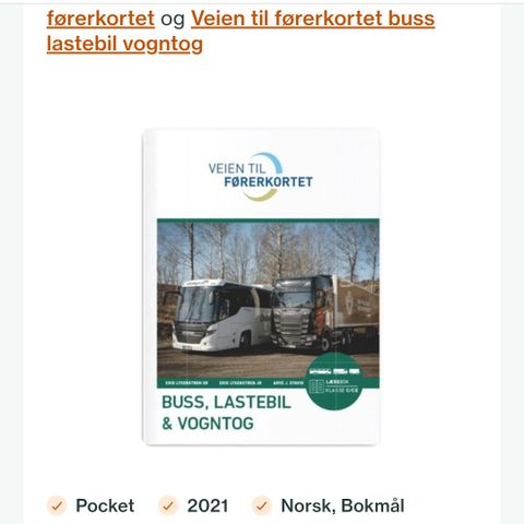 Veien til førerkortet, lastebil, buss og vogntog bok selges billig