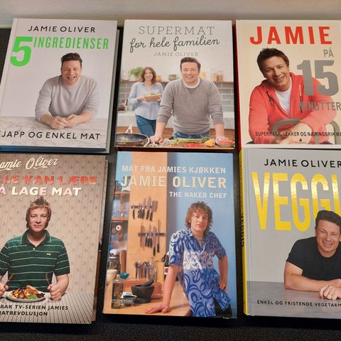 Jamie Oliver - kokebøker (6 stk) selges samlet