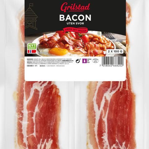 Grilstad bacon uten svor - 700 gram!