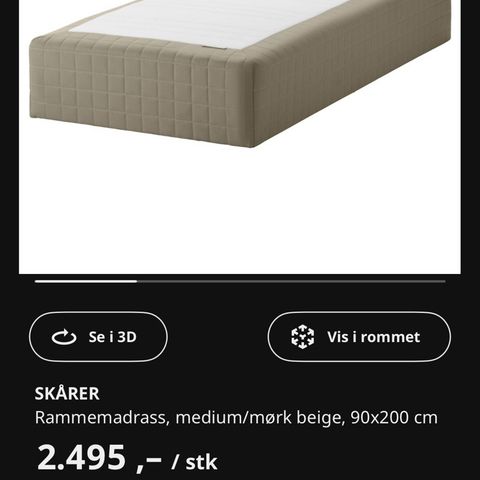 Skårer seng med Tuddal overmadrass 90cm