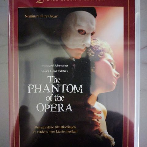 Dvd. The Phantom of the Opera. Andrew Lloyd Webber. Musikal/Drama. Norsk tekst.