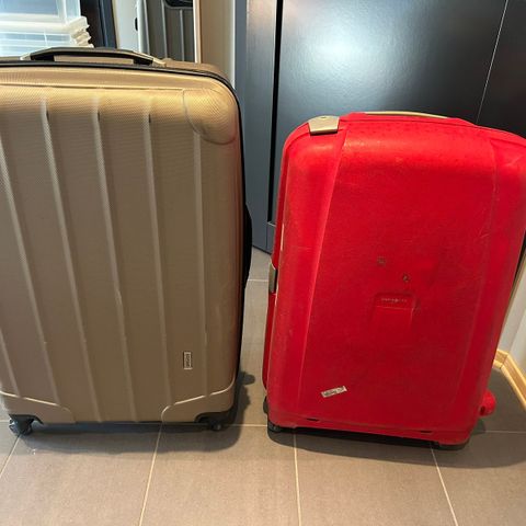 To kofferter - rød samsonite og beige/gull Kayoba