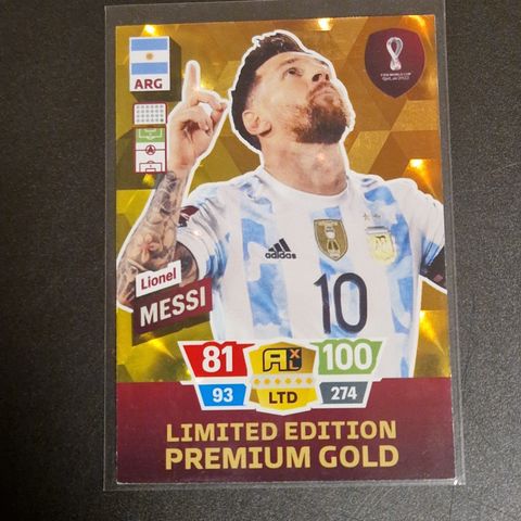 Lionel Messi Limited Edition Premium Gold WC 2022 Argentina Panini Adrenalyn XL