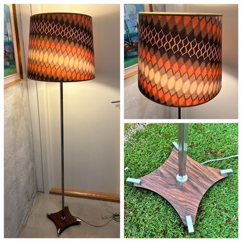 Vintage stor stålampe fra 1960/70-tallet | Stål og palisander | Retro