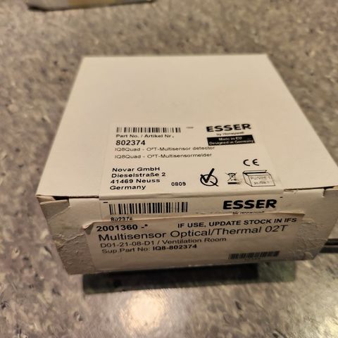 ESSER Multi sensor Optical/Thermal 02T.  Part No. TYPE: IQ8-802374.  1 Pcs.