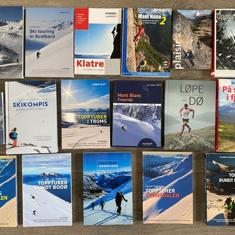 Ski- og klatreførere + diverse bøker om friluftsliv selges
