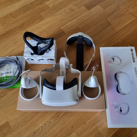 Oculus quest 2 med e strap og vr cover + kabel USB 3.2