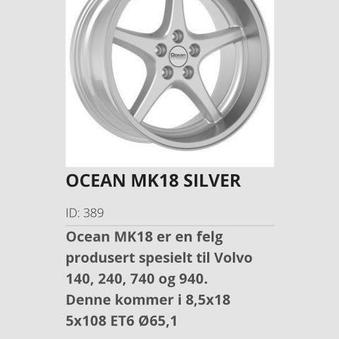 MK 18 felger e.l til Volvo ønskes kjøpt