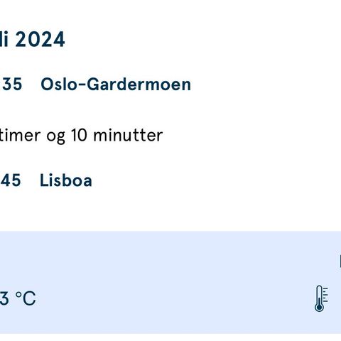 Direkte Fly Oslo - Lisboa 24. juli