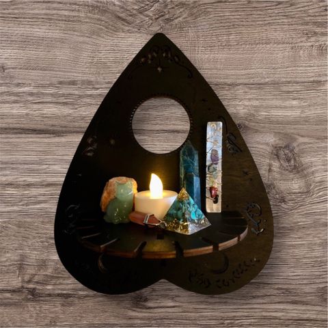 Hylle vegghylle wicca krystaller tarot meditasjon ouija chakra Halloween pendel