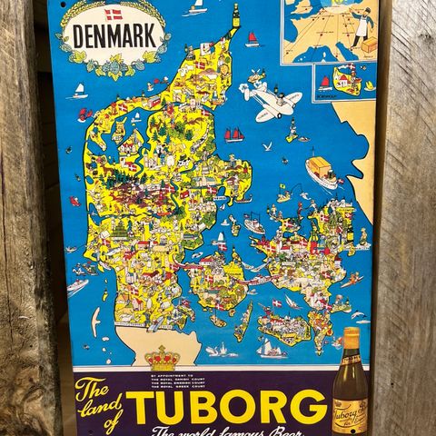 Tuborg Øl. Skilt I Tynnmetall 20X39 cm. Bar, Man Cave, Dekor, Garasje