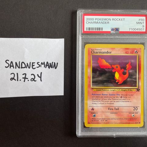 PSA 9 Charmander common #50/82 fra Team Rocket unlimited (utgitt i 2000)