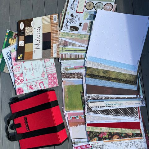 Stor pakke med ark til scrapbooking eller kort (110+ stk ubrukt)