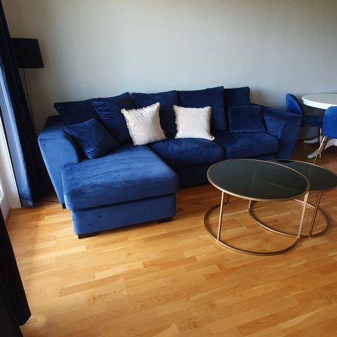 3 seter sofa med sjeselong - blå