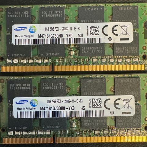 2 stk. Samsung 8GB 2Rx8 PC3L-12800S-11-13-F3