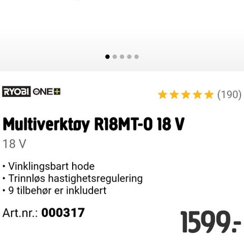 RYOBI VERKTØY SELGES