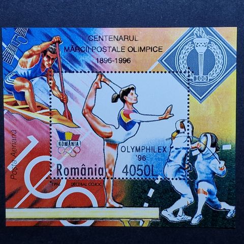 Romania 1996 olympics frimerkeblokk - Olymphilex luftpost