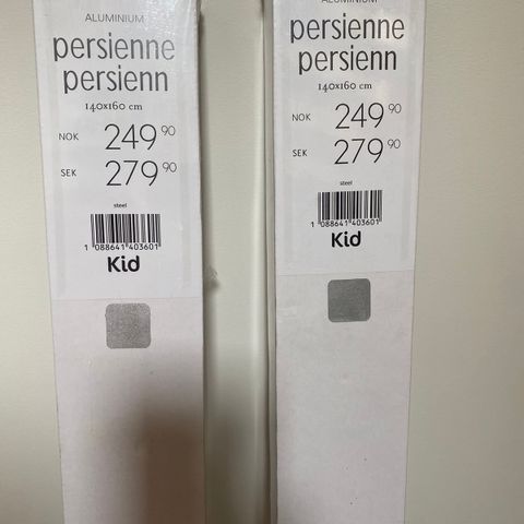 2 stk persienner i aluminium.  140cm bredde.