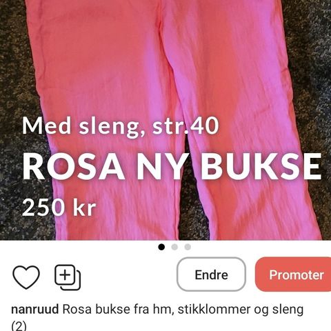 Ny bukse med stikklommer og sleng